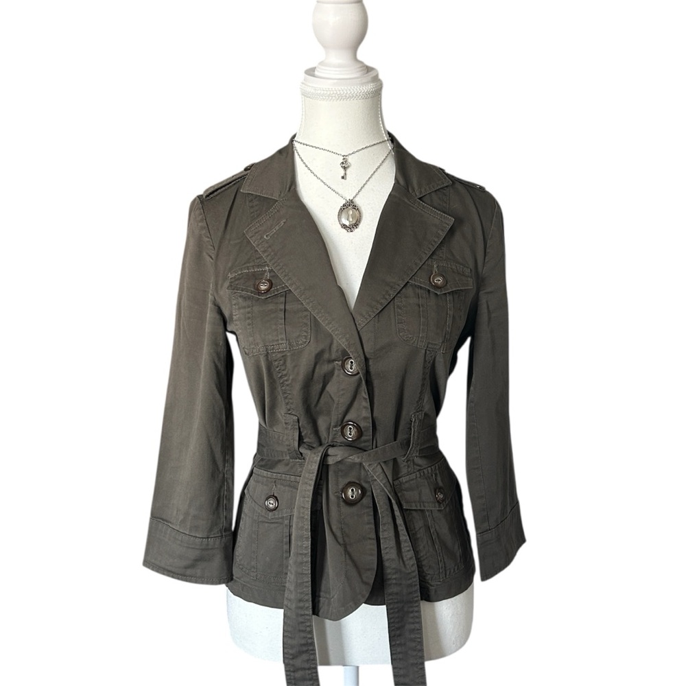 Y2K “Rw&Co” Military Green Button-up Top with Waist Tie